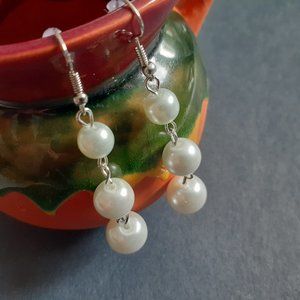 White Glass Pearl Dangling Earrings set 2